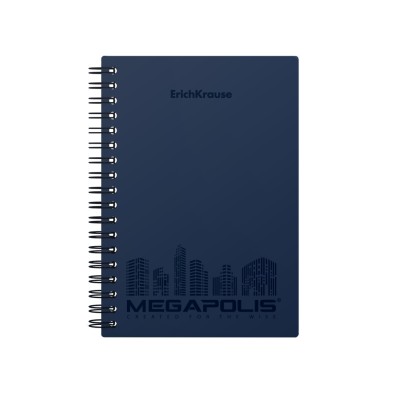 Тетрадь общая с пластиковой обложкой на спирали ErichKrause® MEGAPOLIS®, синий, А6, 80 листов, клетка 45945