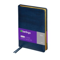 Ежедневник датированный 2026г., А5, 184л., кожзам, Berlingo "xGold", зол. срез, синий 381834