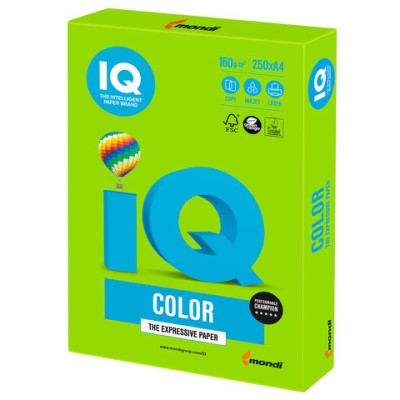 Бумага цветная IQ color, А4, 160 г/м2, 1 л., интенсив зеленая, MA42