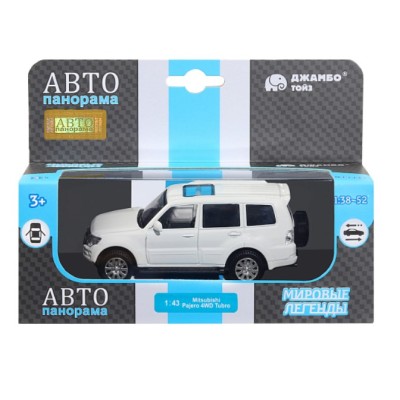 ТМ "Автопанорама" Машинка металлическая 1:43 Mitsubishi Pajero 4WD Turbo,белый, откр. двери, инерция, в/к 17,5*12,5*6,5 см JB1251430