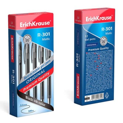 Ручка гелевая автомат "R-301 Original Gel Matic" черная, 1 шт, 0.5/129мм корпус тонир ERICH KRAUSE 46461 089841