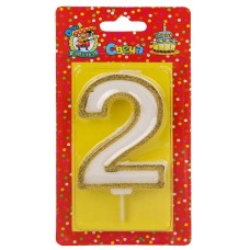 Свеча для торта с золотой окантовкой (глиттер) Цифра 2 С-5946