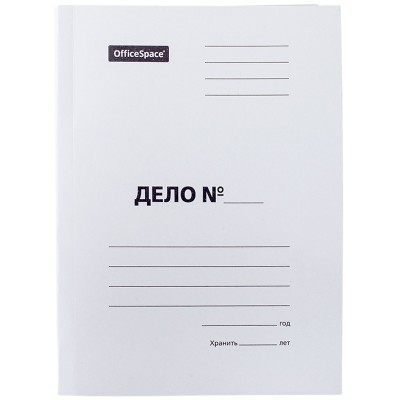 Скоросшиватель OfficeSpace "Дело", картон немелованный, 400г/м2, белый, пробитый, до 200л. 257319