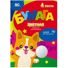 Цветная бумага бархатная самоклеящаяся A4, BG, 4л., 4цв., в папке, "Бархатный корги" 327844