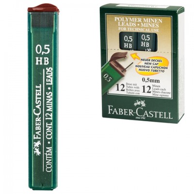 Грифели для механических карандашей Faber-Castell "Polymer", 12шт., 0,5мм, HB 286027