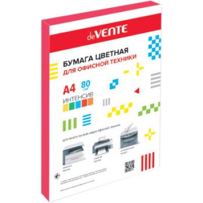 Бумага цветная А4 80г/м2 интенсив 100л красный DEVENTE 2072409 461041
