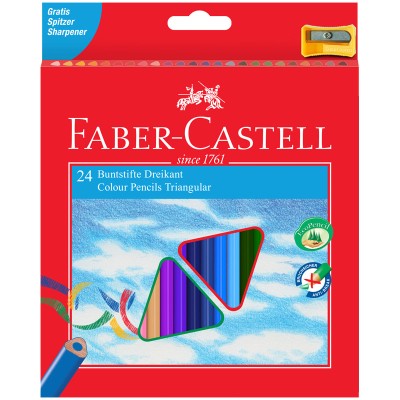 Карандаши цветные Faber-Castell 24цв., трехгран., заточен., картон, европодвес, с точилкой Faber-Castell 286223