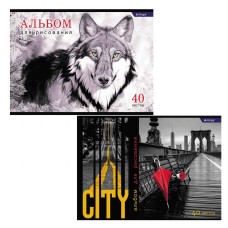 Альбом для рисования А4 40л., Alingar, на скрепке, мелованный картон (стандарт), 100 г/м2, "MIX. Волк. City." AL10769