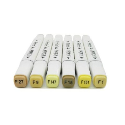 Скетч-маркеры 6шт. CH-1215 ЖЕЛТО-КОРИЧНЕВЫЕ (F1, F9, F15, F27, F147, F151) Квадратный 2х ст (острый+скош) белый корпус (1/1772)  318970