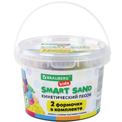 Песок для лепки кинетический BRAUBERG KIDS, песочный, 500 г, 2 формочки, ведерко, 665094