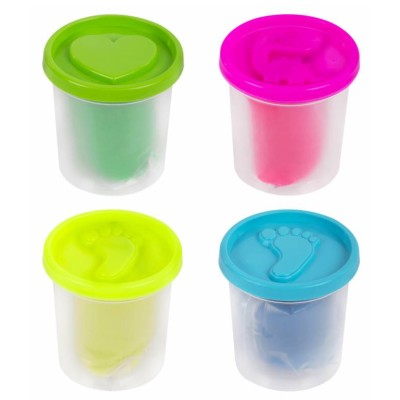 Пластилин-тесто для лепки BRAUBERG KIDS, 4 цвета, 560 г, яркие неоновые цвета, крышки-штампики, 106716