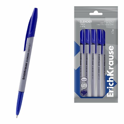 Набор из 8 ручек шариковых ErichKrause Slender Stick Grey 0.7, Super Glide Technology, цвет чернил синий  63679