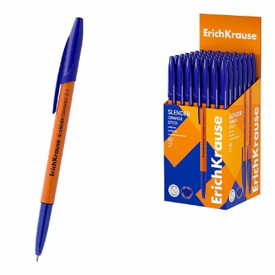 Ручка шариковая ErichKrause Slender Stick Orange 0.7, Super Glide Technology, цвет чернил синий  63089
