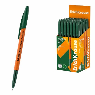 Ручка шариковая ErichKrause Slender Stick Orange 0.7, Super Glide Technology, цвет чернил зеленый  63092