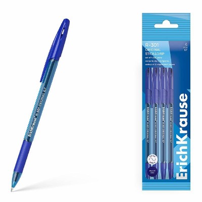 Набор из 4 ручек шариковых ErichKrause R-301 Stick&Grip Original  1.0, цвет чернил синий (в пакете) 61001
