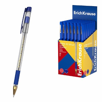 Ручка шариковая ErichKrause ULTRA-30 Gold Stick&Grip Classic 0.7, Super Glide Technology, цвет чернил синий  63112