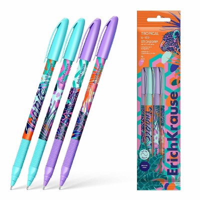 Набор из 4 ручек шариковых ErichKrause U-109 Stick&Grip Tropical 1.0, Ultra Glide Technology, цвет чернил синий (в пакете) 61104