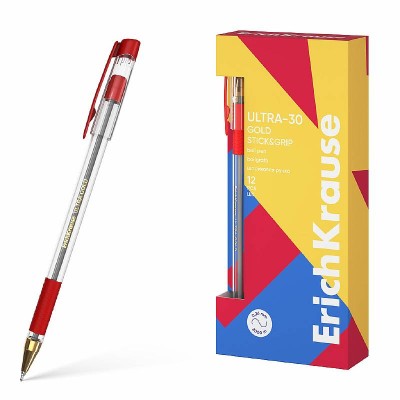Ручка шариковая ErichKrause ULTRA-30 Gold Stick&Grip Classic 0.7, Super Glide Technology, цвет чернил красный  61112