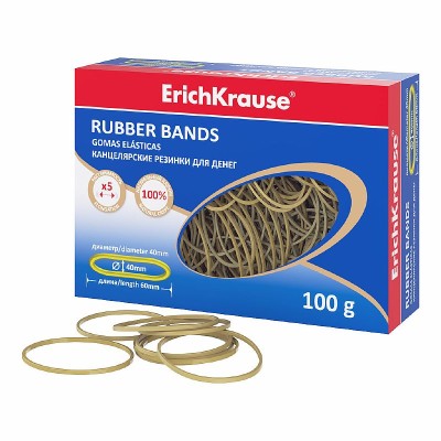 Канцелярские резинки для денег ErichKrause диаметр 40 мм/длина 60 мм, натур.цвет  59843