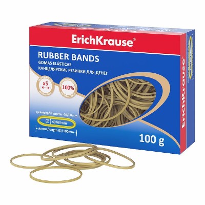 Канцелярские резинки для денег ErichKrause диаметр 40 мм, 60 мм/длина 60 мм,100 мм, натур.цвет  59845