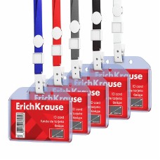 Бейдж горизонтальный в комплекте с лентой ErichKrause размер вставки 85х54 мм, прозрачный, цвет ленты ассорти, в пакете 62079