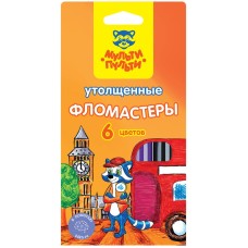 Фломастеры Мульти-Пульти "Енот в Англии", 06цв., утолщенные, смываемые, картон, европодвес 240108