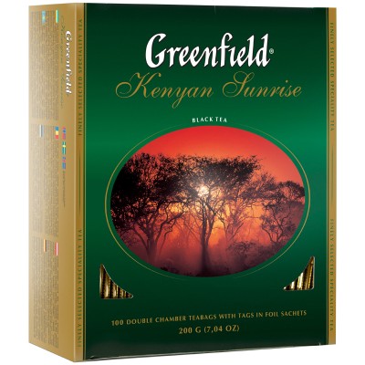 Чай GREENFIELD (Гринфилд) "Kenyan Sunrise" ("Рассвет в Кении"), черный, 100 пакетиков 620389