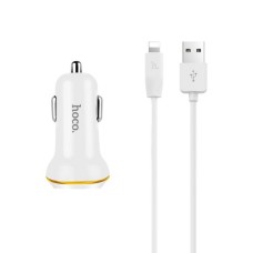 Блок питания автомобильный 2 USB HOCO Z1 2100mA пластик кабель Apple 8 pin цвет: белый