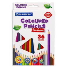 Карандаши цветные BRAUBERG PREMIUM, 36 цветов, трехгранные, грифель мягкий 3,3 мм, 181654