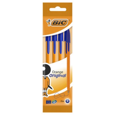 Ручки шариковые BIC "Orange Original", НАБОР 4 шт., СИНИЕ, узел 0,8 мм, линия письма 0,3 мм, пакет, 8308521