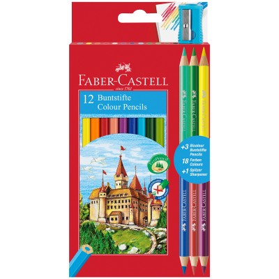 Карандаши Faber-Castell "Замок", 18цв., 12+3шт., заточен., картон, европодвес, с точилкой Faber-Castell 077521