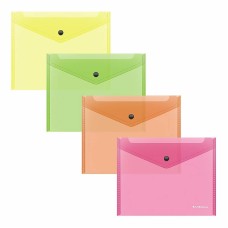 Папка-конверт на кнопке пластиковая ErichKrause Glossy Neon, A5+, полупрозрачный, ассорти 50305