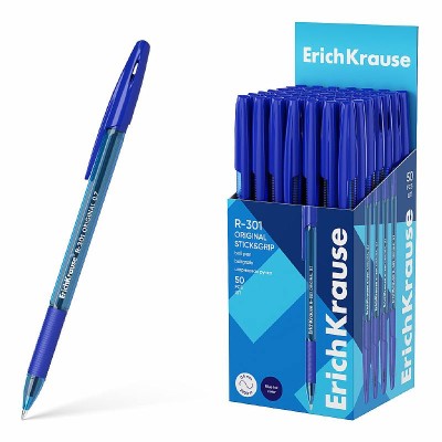 Ручка шариковая ErichKrause R-301 Stick&Grip Original 1.0, цвет чернил синий 60972