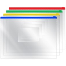 Папка-конверт на zip-молнии OfficeSpace А5, ПВХ, 120мкм, прозрачная, цветная молния, карман, ассорти 178881