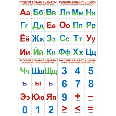 Комплект познавательных мини-плакатов. Русский алфавит с названиями букв и цифры - разре 00-00002861