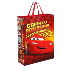 Пакет ламинат вертикальный  "С Днем рождения, чемпион!", Тачки,  23 х27 х11.5 см      2019715