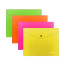 Папка-конверт на кнопке B5 0,18мм "Glossy Neon" тонированный ассорти ERICH KRAUSE 50302 317499