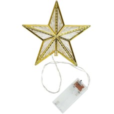 Верхушка на ёлку "Золотистая звезда", 15,5см, 10 LED, 2 реж., тепл. желт. свет, от батареек. НУ-2594
