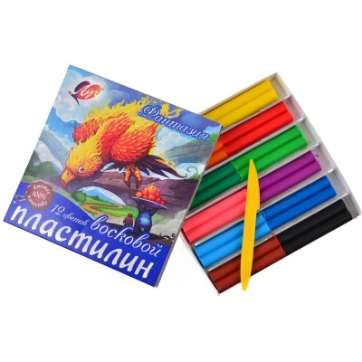 Пластилин Луч "Фантазия", 12 цветов, 210г, восковой, со стеком, картон Луч 221691