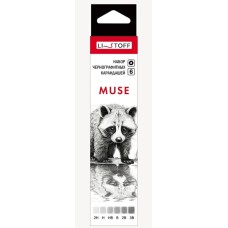 Набор чернографитных карандашей "MUSE" 2H, H, HB, B, 2B, 3B, шестигранный корпус, заточенные. 6 шт. в картонной коробке с европодвесом MUSE КЧГМ60012
