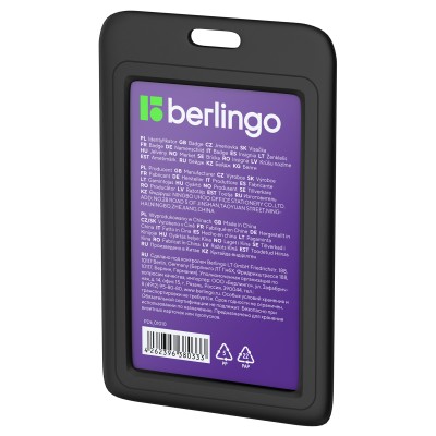Бейдж вертикальный Berlingo ID 200 , 85*55мм, черный, без держателя, крышка-слайдер 371989