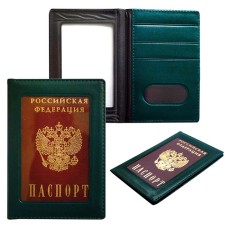 Обложка для паспорта с окошком, т.зелёная, экокожа 7558-5 J.Otten 155495