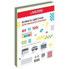 Бумага цветная А4 80г/м2 MIX интенсив 100л (5цв*20л) DEVENTE 2072706 460879