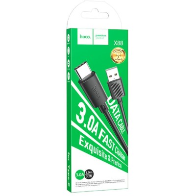 Кабель Type-C - HOCO X88 Gratified, 1.0м, круглый, 2.4A, силикон, PD60W, цвет: чёрный упакован (1/34) 6931474783363