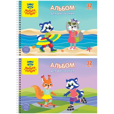 Альбом для рисования 32л., А4, на гребне Мульти-Пульти "Приключения Енота", с раскраской 313598