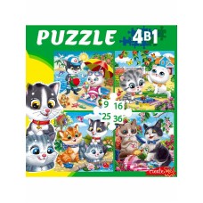 ПАЗЛЫ 4 в 1 ЗАБАВНЫЕ КОТИКИ №6 (9,16, 25, 36 эл.) (Арт. П-8387)