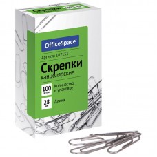 Скрепки 28мм, OfficeSpace, 100шт., карт. упаковка 162153