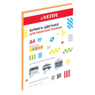 Бумага цветная А4 80г/м2 неон 50л оранжевый DEVENTE 2072941 461005