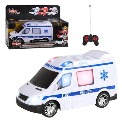 AUTODRIVE Р/У Машинка "Полиция", 1:18, 4 канала, свет, цвет белый, в/к, 28*11*19,2см JB1167975