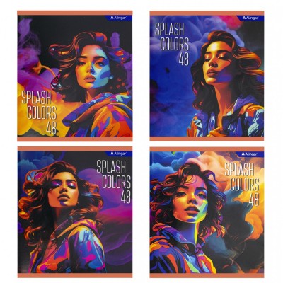 Тетрадь 48л., А5, клетка, Alingar "Splash colours", скрепка, мелованный картон (стандарт), выб УФ лак, блок офсет AL10912